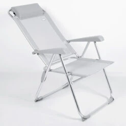 AKTIVE - Chaise Pliante Haute Avec Dossier Haut Réglable 5 Positions, Gris -Camping En Plein Air Soldes aktive chaise pliante haute avec dossier haut reglable 5 positions gris 2