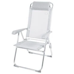 Camping En Plein Air Soldes 28 AKTIVE - Chaise Pliante Haute Avec Dossier Haut Réglable 5 Positions, Gris