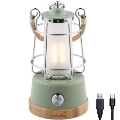 Lampe Lanterne De Camping LED Kiruna - Rechargeable - USB - Bambou - Style Rétro