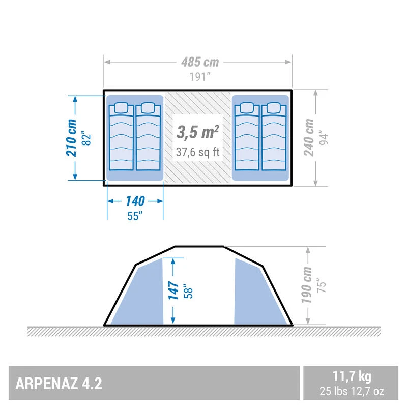 Quechua Tente à Arceaux De Camping - Arpenaz 4.2 - 4 Personnes - 2 Chambres 5 Quechua Tente à Arceaux De Camping - Arpenaz 4.2 - 4 Personnes - 2 Chambres – Image 3