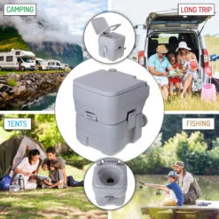 Toilette Portable 20L Pour Camping-Car, WC Avec Chasse D'Eau 13L Camry -Camping En Plein Air Soldes toilette portable 20l pour camping car wc avec chasse deau 13l camry 2
